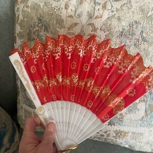 Elegant Red and Gold Oriental Hand Fan